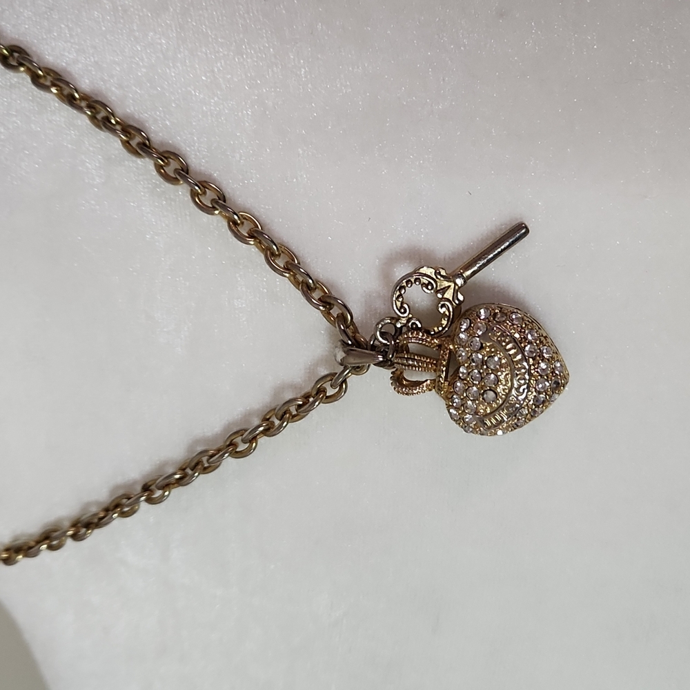 Juicy Couture Rhinestone Heart & Key Toggle Necklace